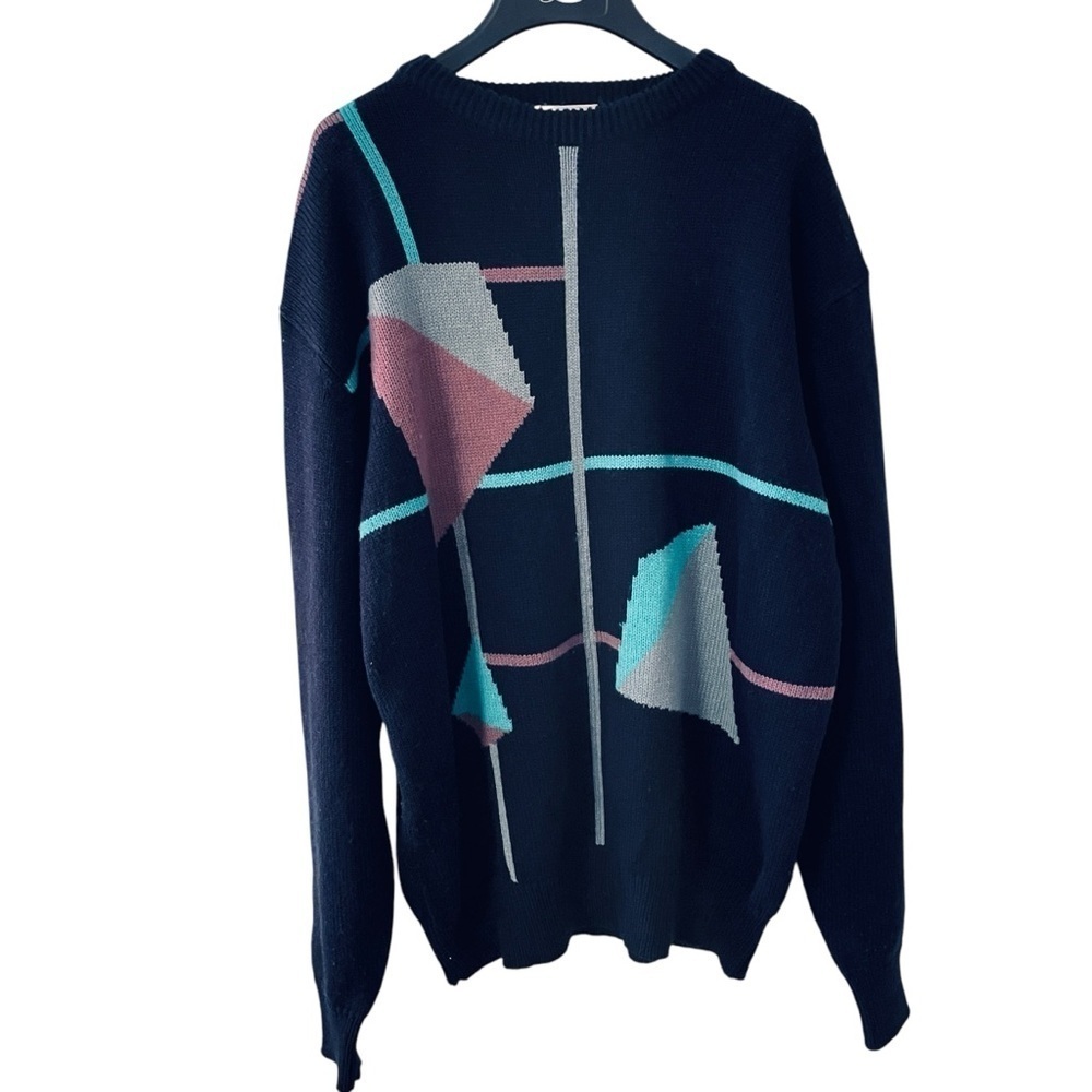 IZOD Club Men’s Navy Multicolor Vintage Geometric Knit Sweater Extra Large - Picture 2 of 7